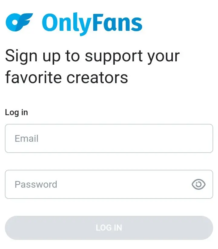 Página inicial do OnlyFans com o botão Log in