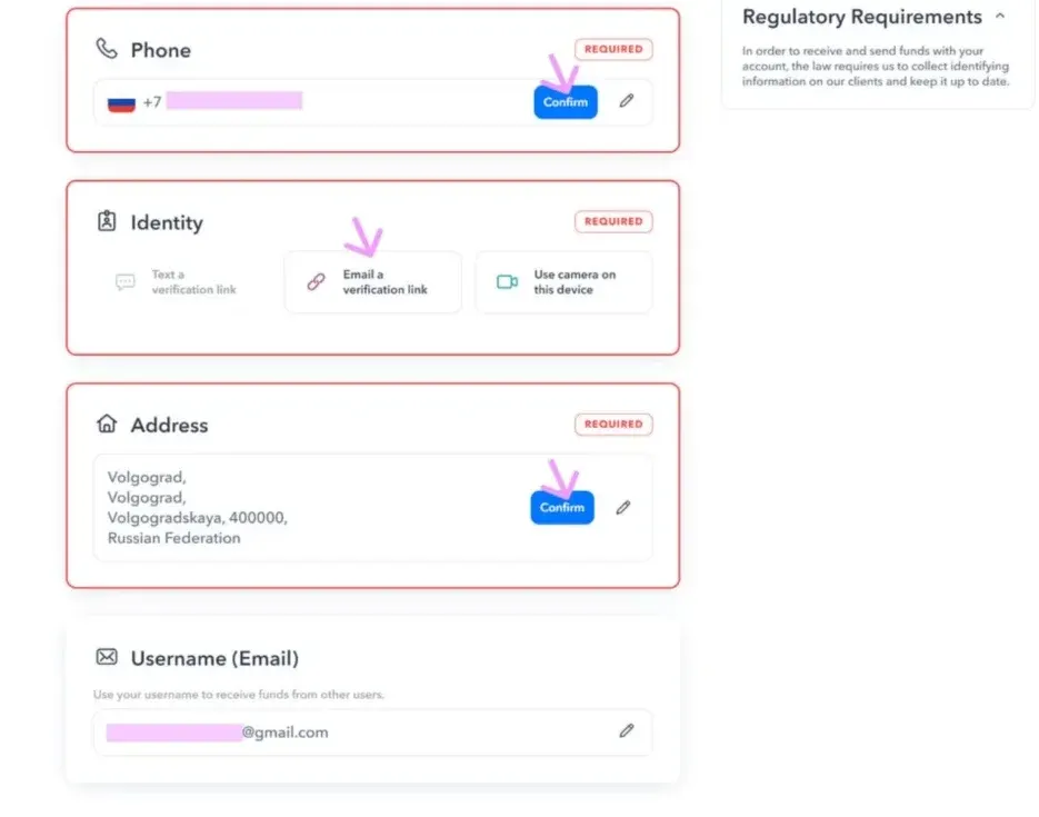Página de verificación de la cuenta de Paxum