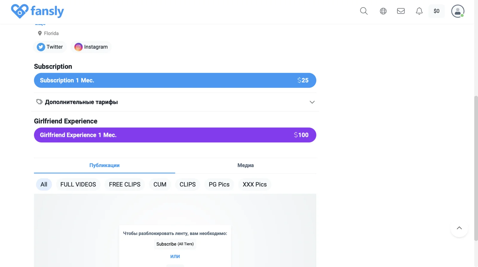 Information about subscriptions to Fansly profile