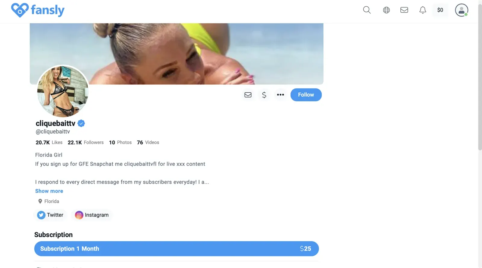 Información del perfil de un creador en Fansly