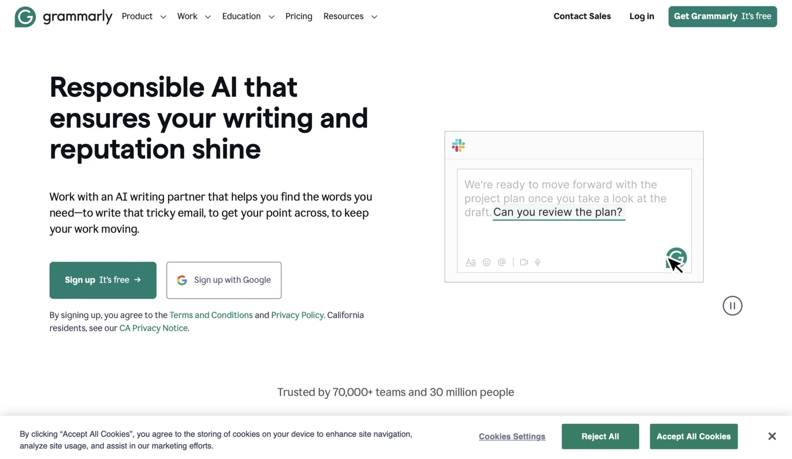 Screenshot from Grammarly
