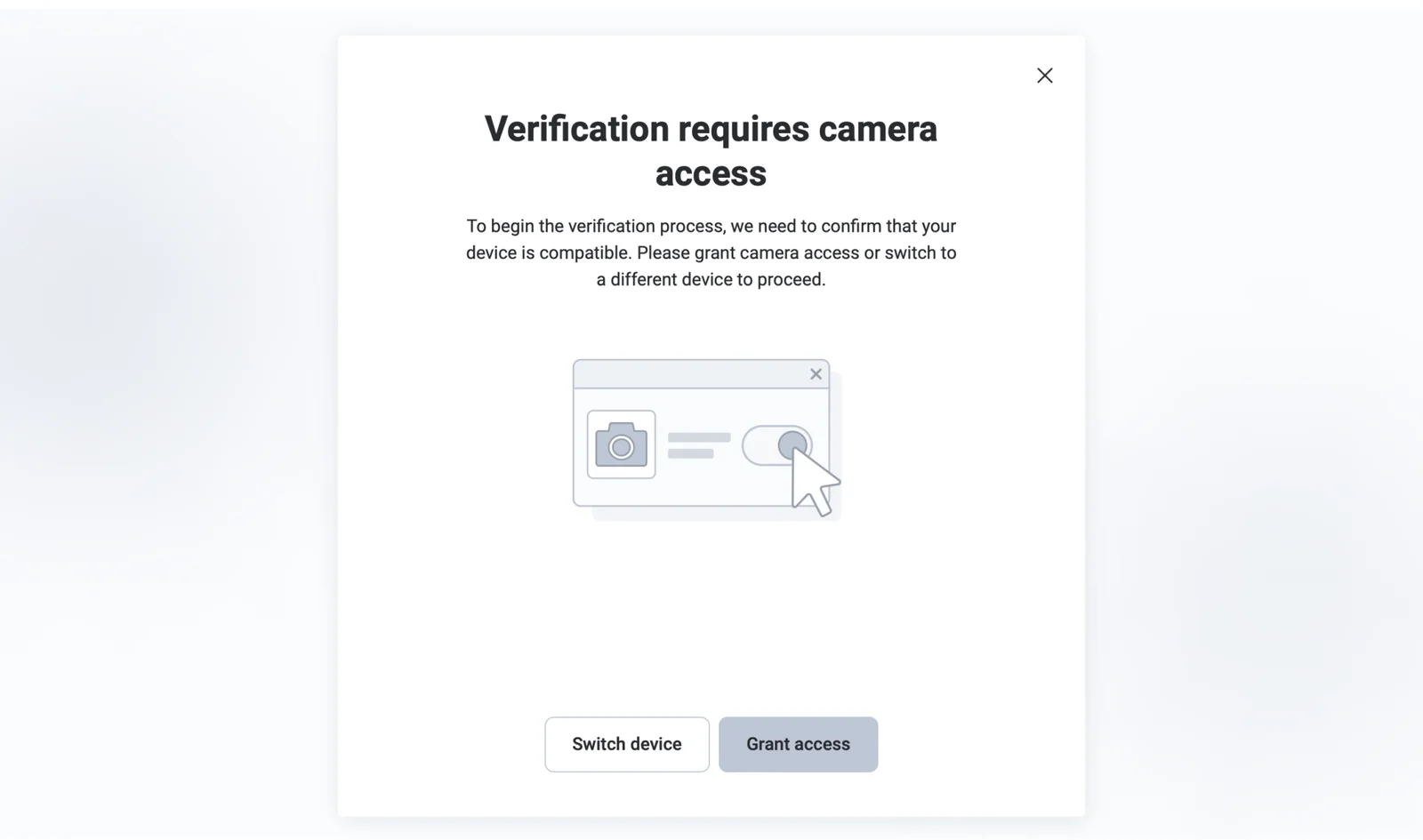 Confirming access to the camera for profile verification
