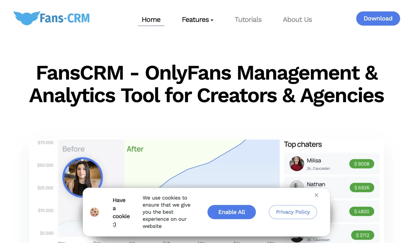 Captura del panel de Fans-CRM