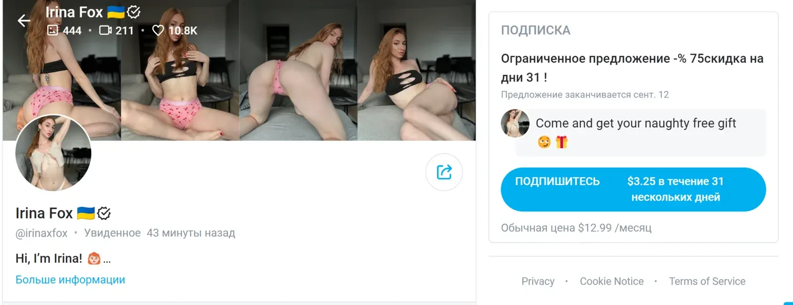 Perfil de Irina Fox no OnlyFans