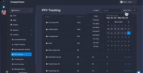 Seguimiento de PPV en el centro de ayuda de CreatorHero