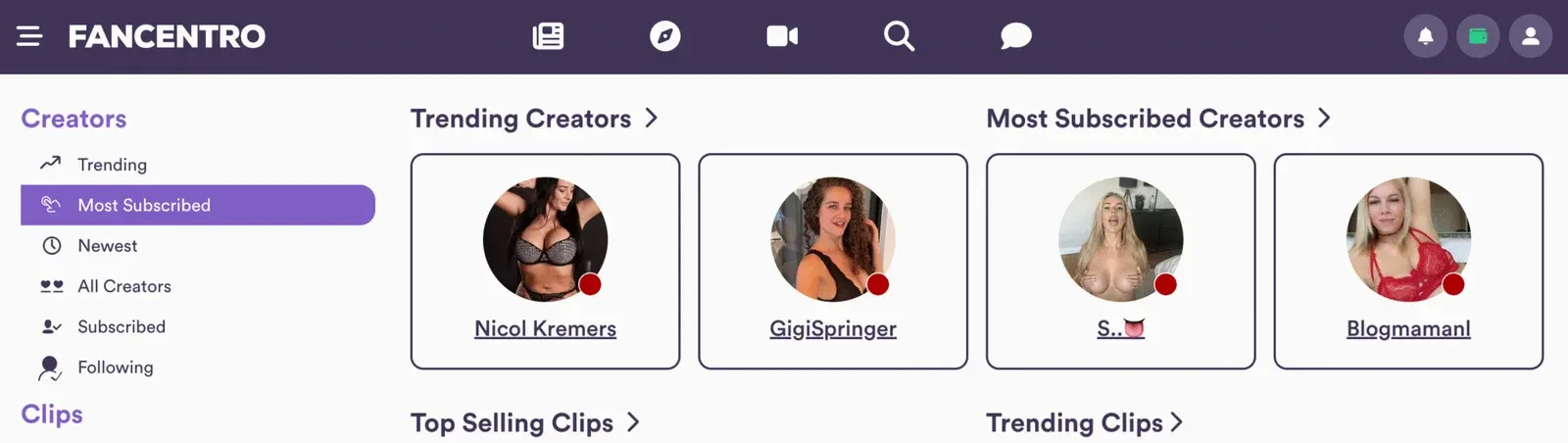 Feeds Discover y Clips de FanCentro