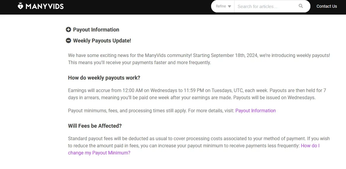 Métodos de pago de ManyVids
