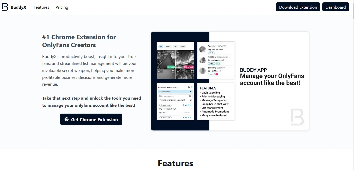 Illustration 1 for the material “Review and feedback on BuddyX, CRM for OnlyFans via Chrome Extension”
