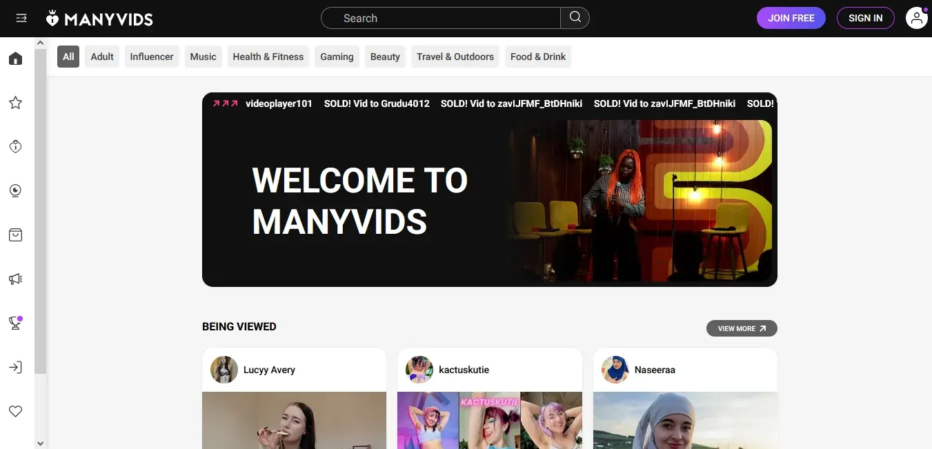 Página principal de ManyVids