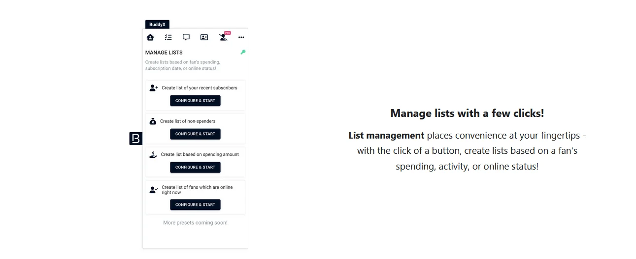 Illustration 2 for the material “Review and feedback on BuddyX, CRM for OnlyFans via Chrome Extension”