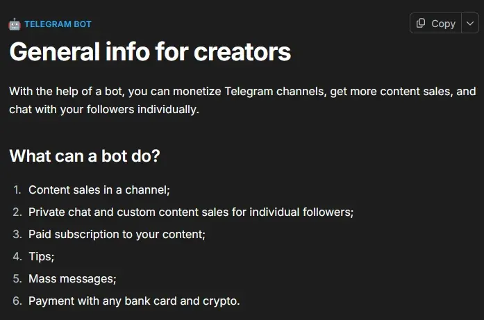 Bot de Telegram conectado a un perfil de Ton.Place