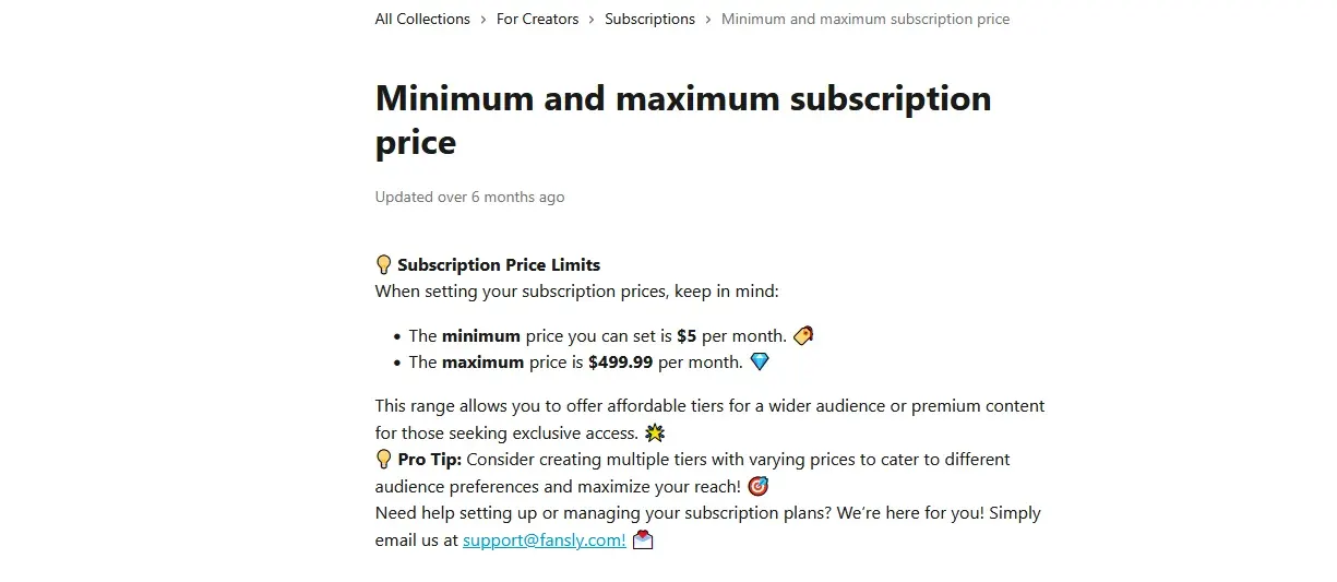Niveles de suscripción y precios en Fansly