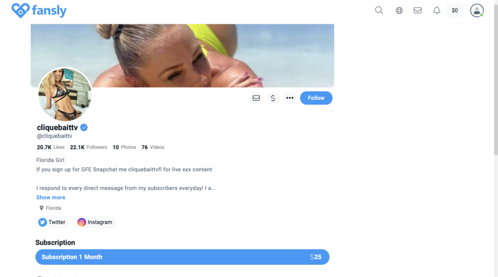 Скриншот информации профиля Fansly